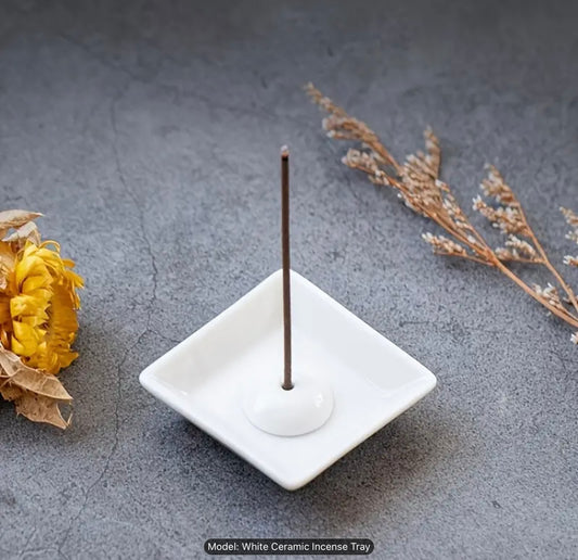 White Ceramic Incense Plate With Insert