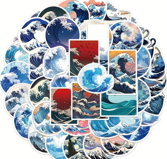 50x Stickers, Japanese Waves